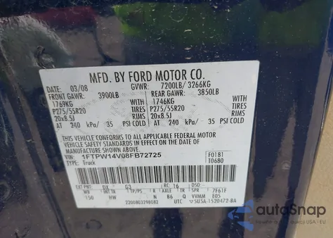 2008 Ford F-150 Lariat from USA, damaged, VIN 1FTPW14V08FB72725